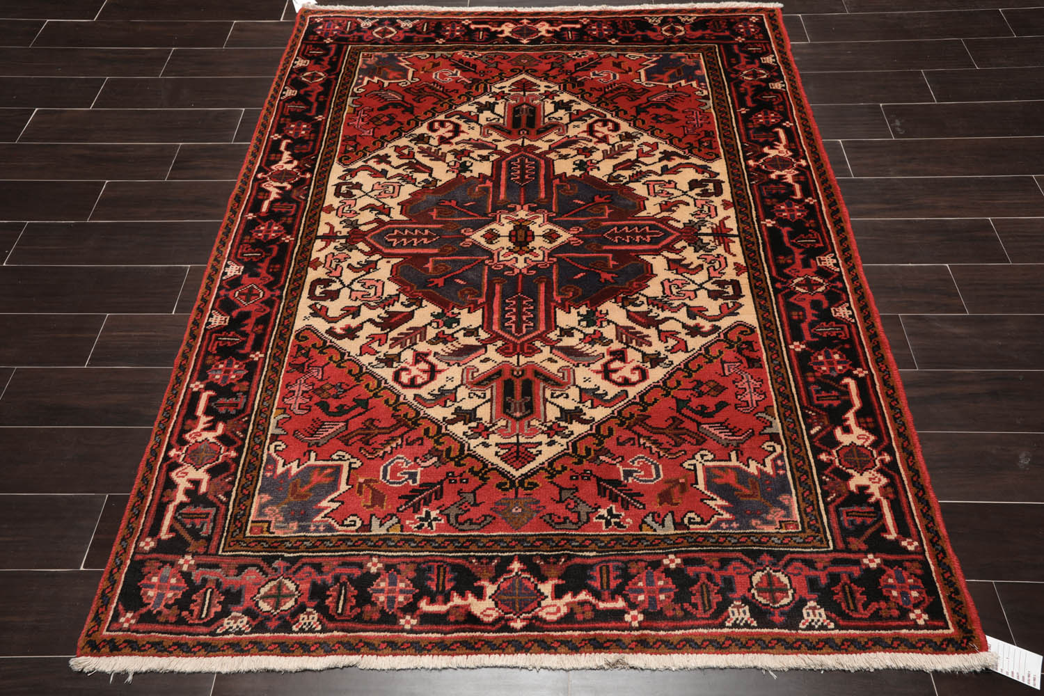 5x7 Red, Red, Black Color Hand Knotted All-Over 100% Wool Traditional Oriental Rug