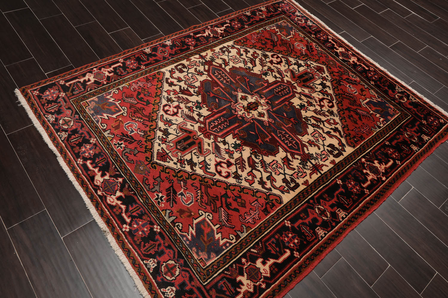 5x7 Red, Red, Black Color Hand Knotted All-Over 100% Wool Traditional Oriental Rug