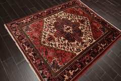 5x7 Red, Red, Black Color Hand Knotted All-Over 100% Wool Traditional Oriental Rug
