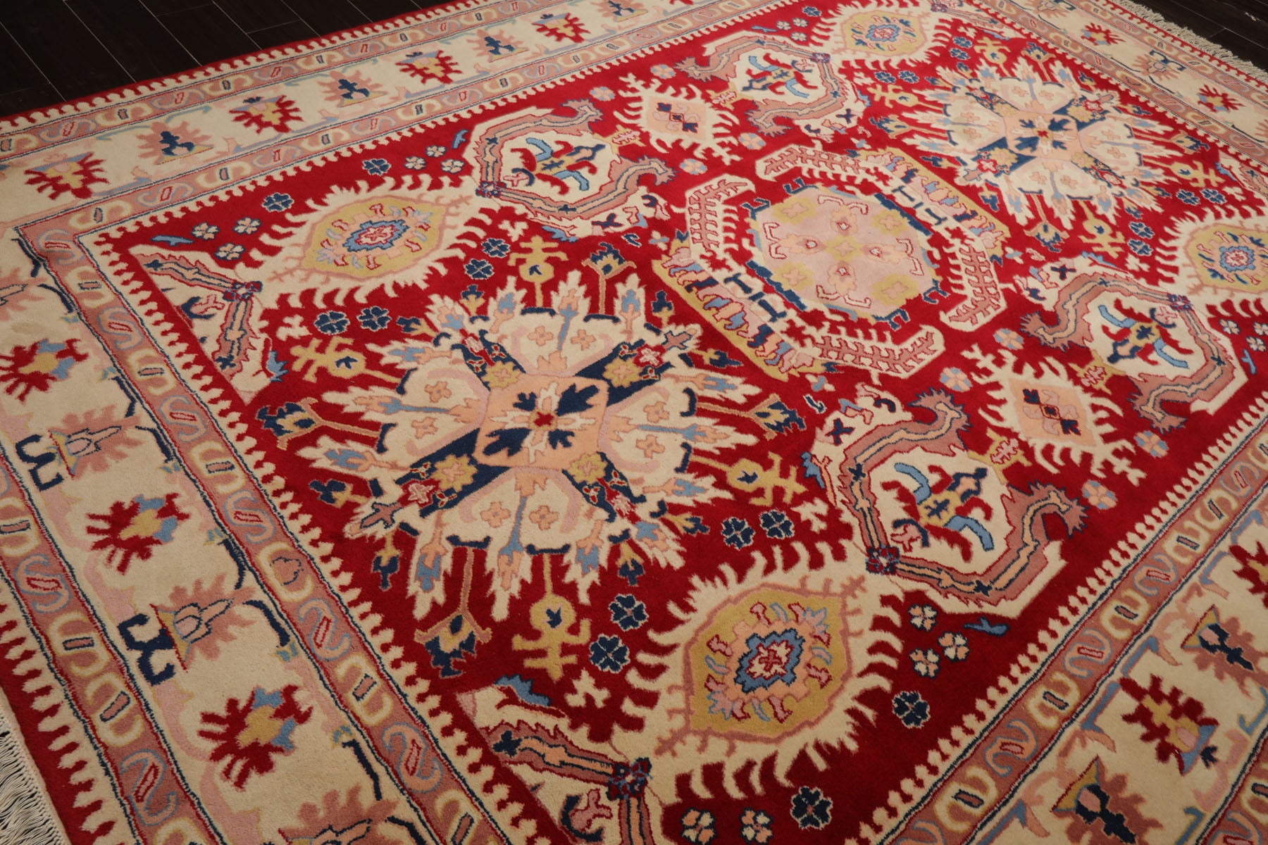 8x11 Red, Ivory, Blue Color Hand Hooked Heriz New Zealand Wool Traditional Oriental Rug
