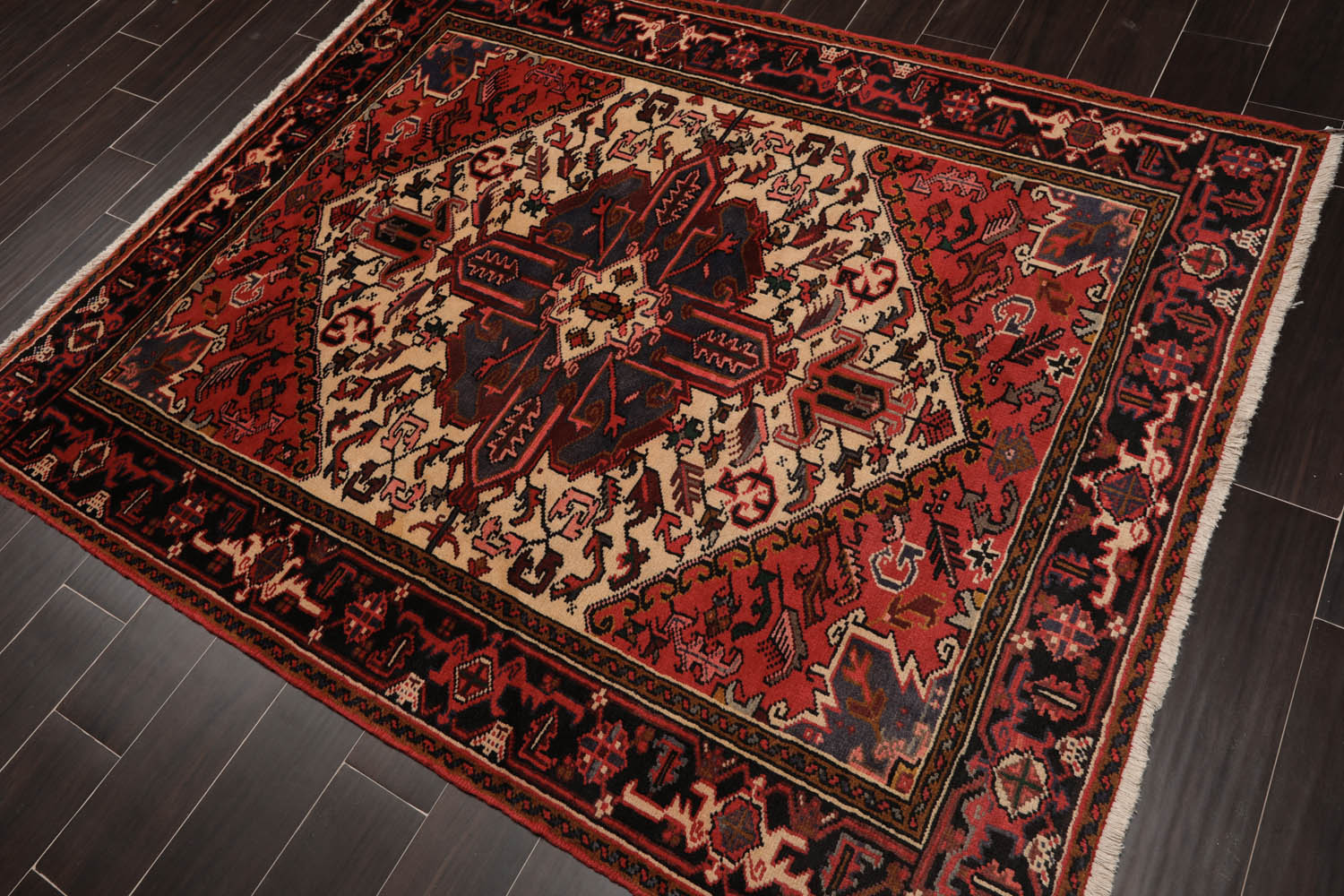 5x7 Red, Red, Black Color Hand Knotted All-Over 100% Wool Traditional Oriental Rug