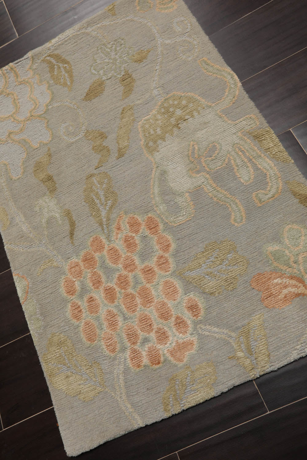 2x3 Gray, Blue, Sage Color Hand Knotted All-Over Wool & Silk Transitional Oriental Rug