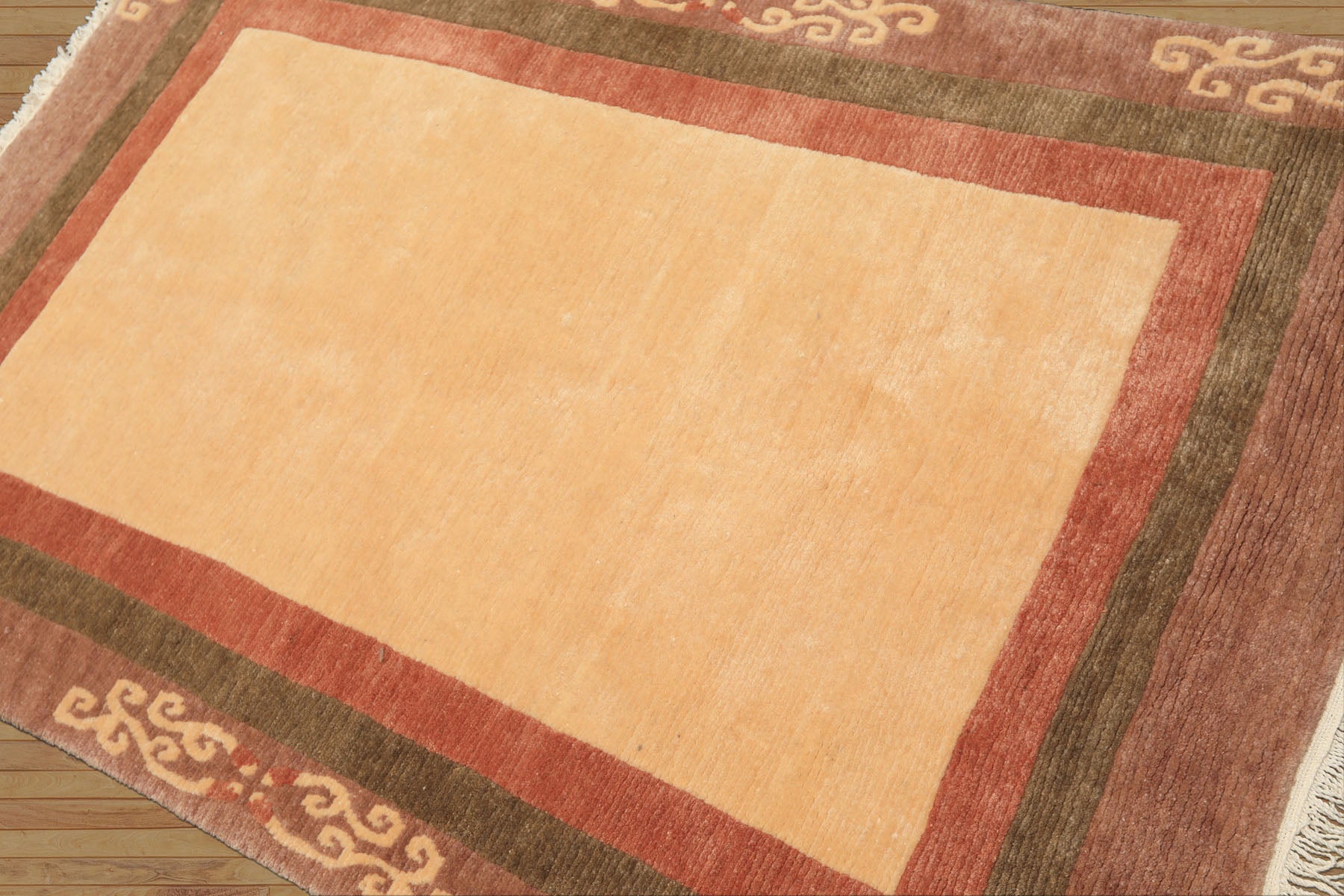 4x6 Ivory, Rose, Olive Color Hand Knotted Tibetan Wool Traditional Oriental Rug