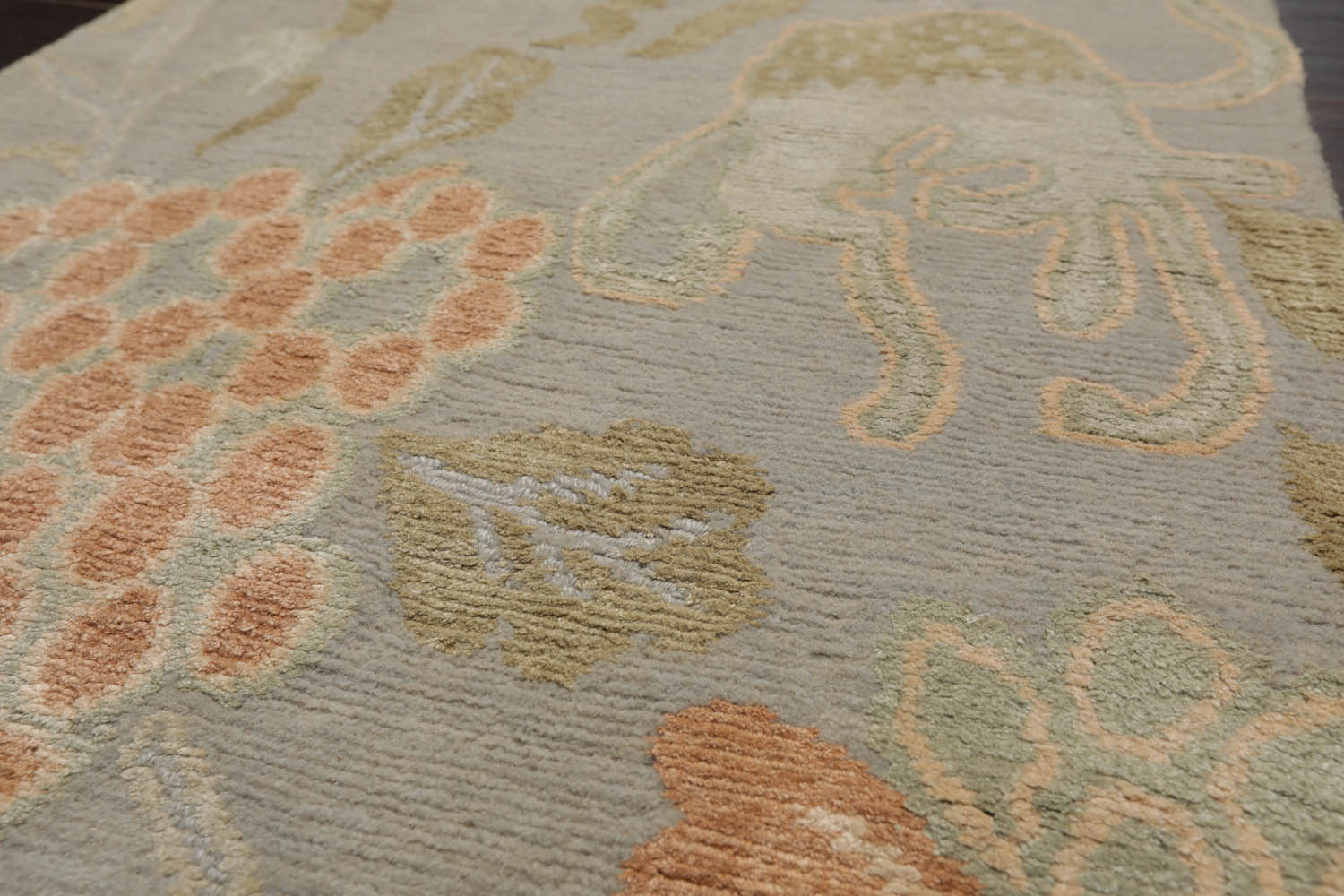 2x3 Gray, Blue, Sage Color Hand Knotted All-Over Wool & Silk Transitional Oriental Rug