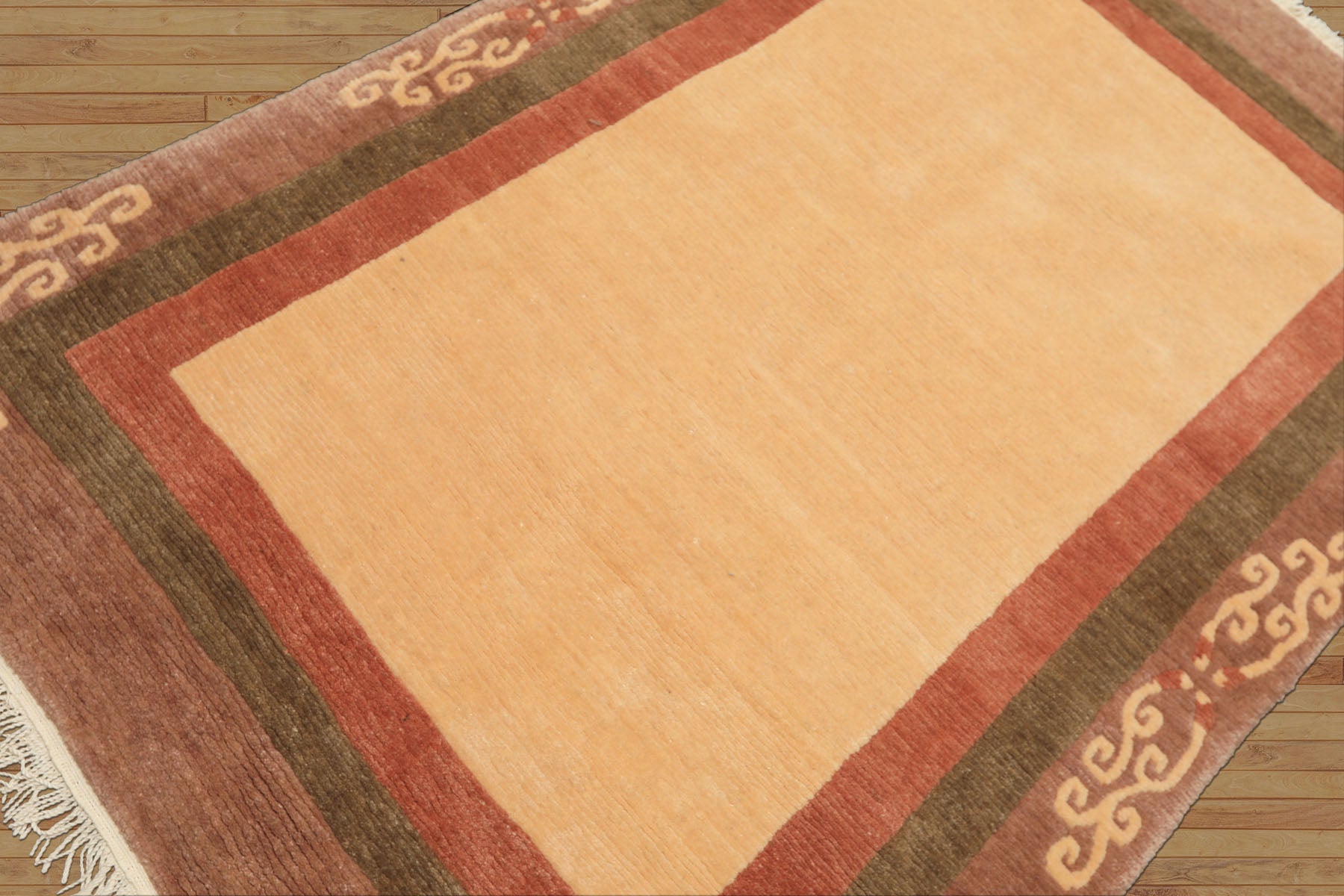 4x6 Ivory, Rose, Olive Color Hand Knotted Tibetan Wool Traditional Oriental Rug