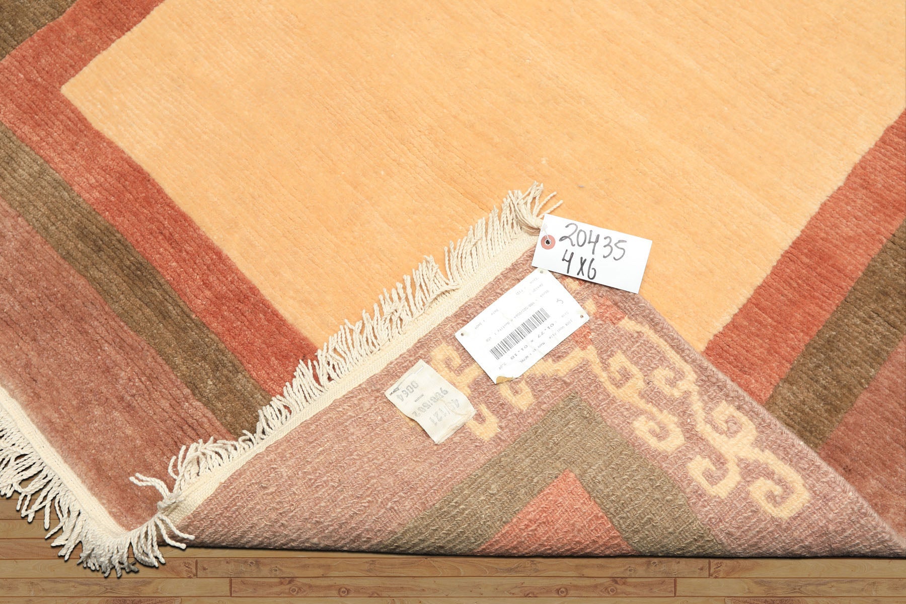 4x6 Ivory, Rose, Olive Color Hand Knotted Tibetan Wool Traditional Oriental Rug