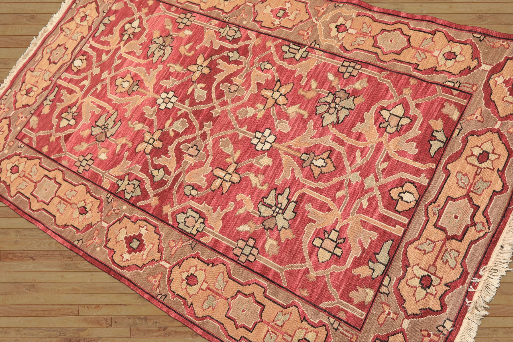 4x6 Rose, Tan, Ivory Color Hand Knotted Nourison Nourmak Soumak Wool Transitional Oriental Rug