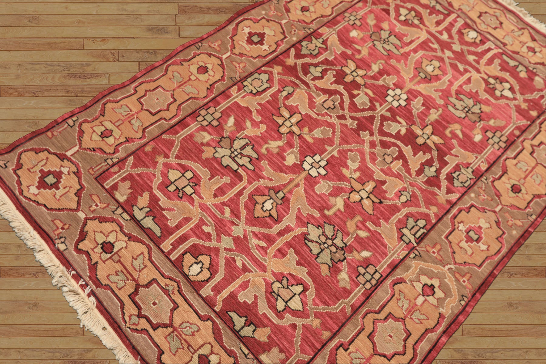 4x6 Rose, Tan, Ivory Color Hand Knotted Nourison Nourmak Soumak Wool Transitional Oriental Rug