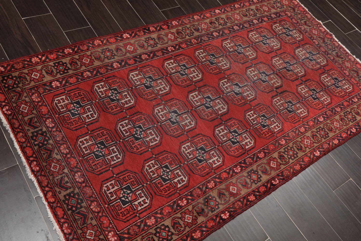 4x6 Red, Tan, Charcoal Color Hand Knotted All-Over 100% Wool Traditional Oriental Rug