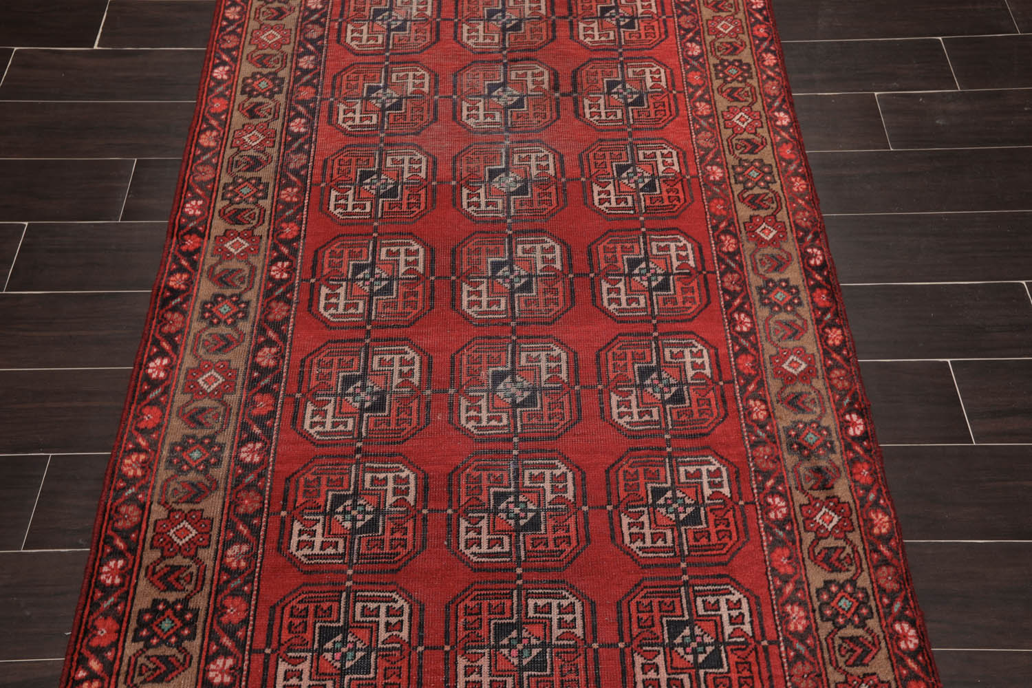 4x6 Red, Tan, Charcoal Color Hand Knotted All-Over 100% Wool Traditional Oriental Rug