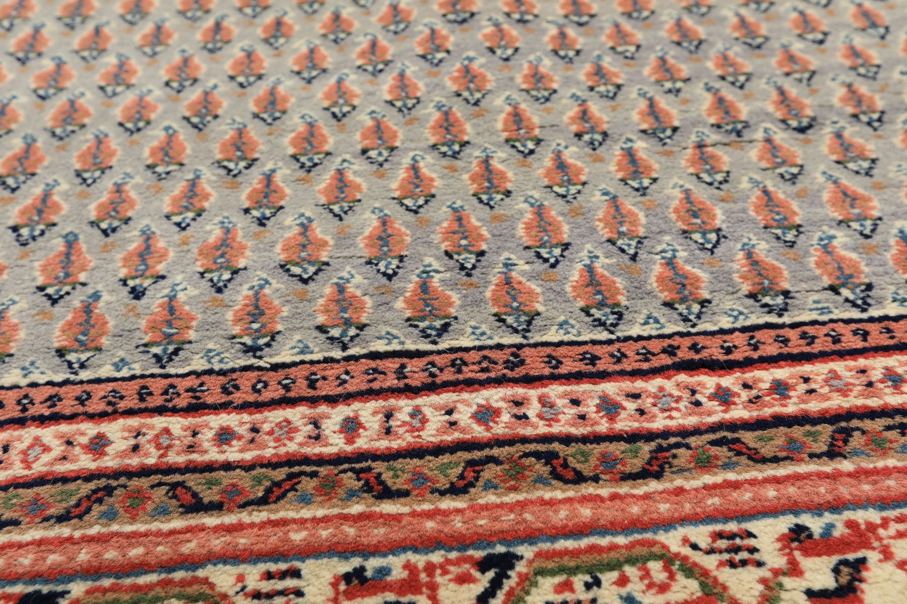 4x6 Slate, Ivory, Rose Color Hand Knotted Boteh Wool Traditional Oriental Rug