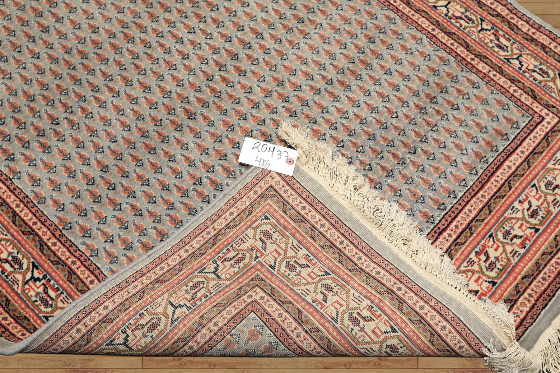 4x6 Slate, Ivory, Rose Color Hand Knotted Boteh Wool Traditional Oriental Rug