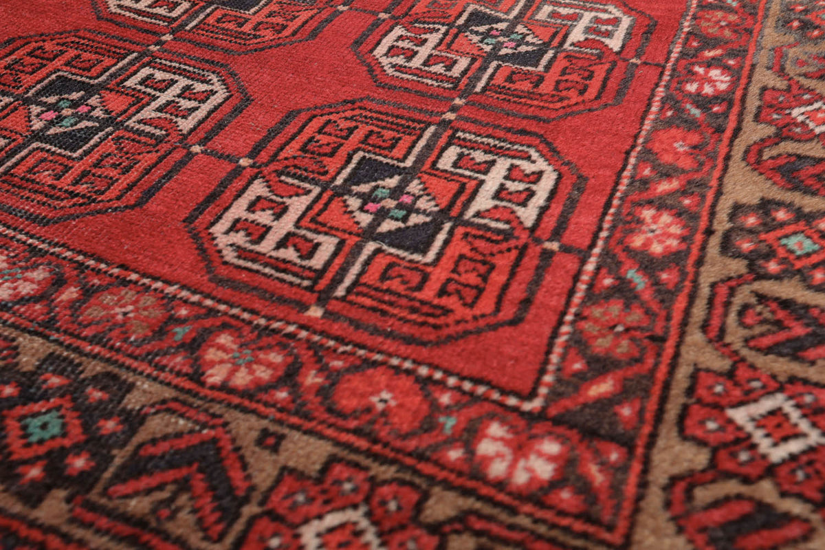 4x6 Red, Tan, Charcoal Color Hand Knotted All-Over 100% Wool Traditional Oriental Rug