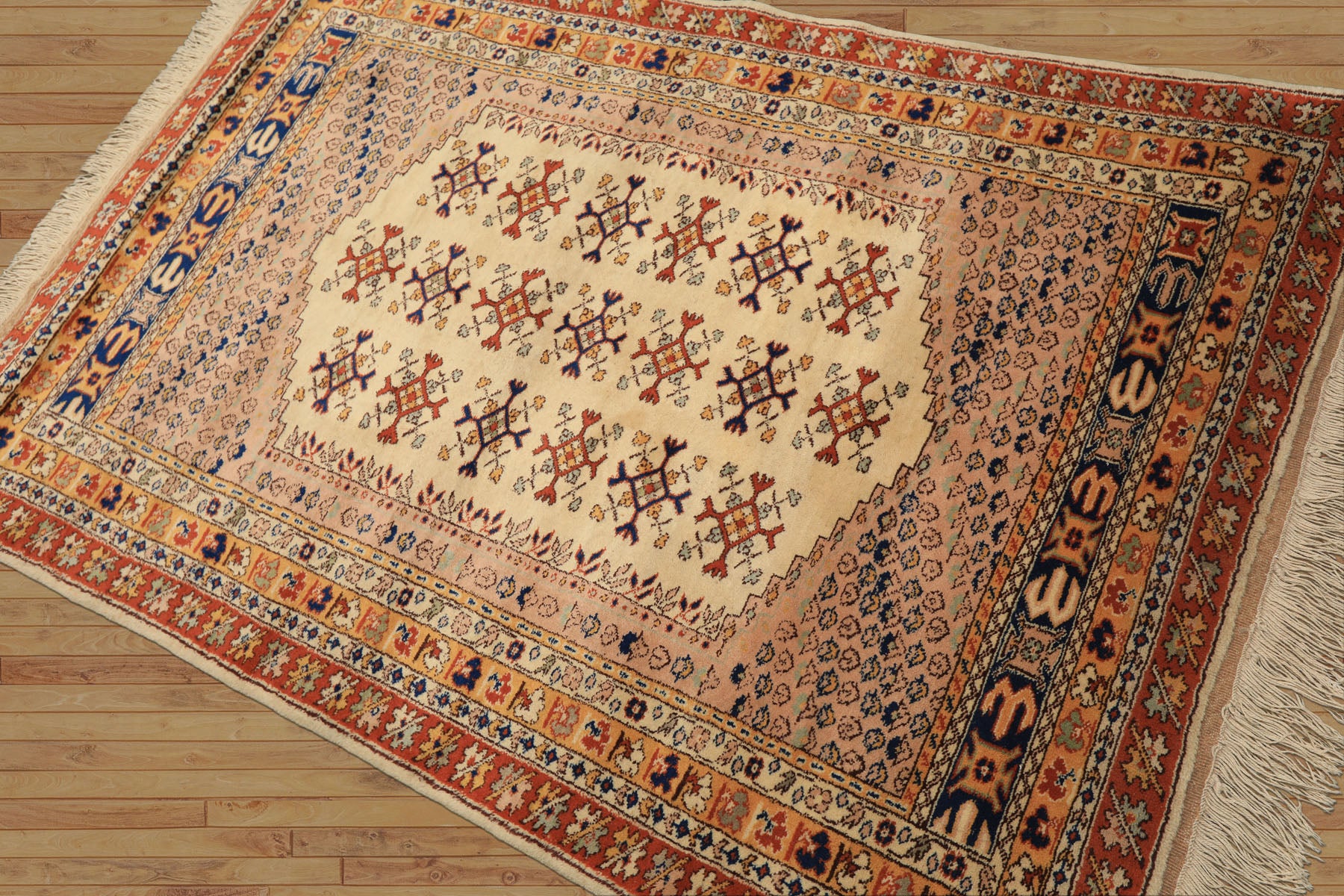 4x6 Beige, Burnt Orange, Gold Color Hand Knotted Turkish Kula Wool Traditional Oriental Rug