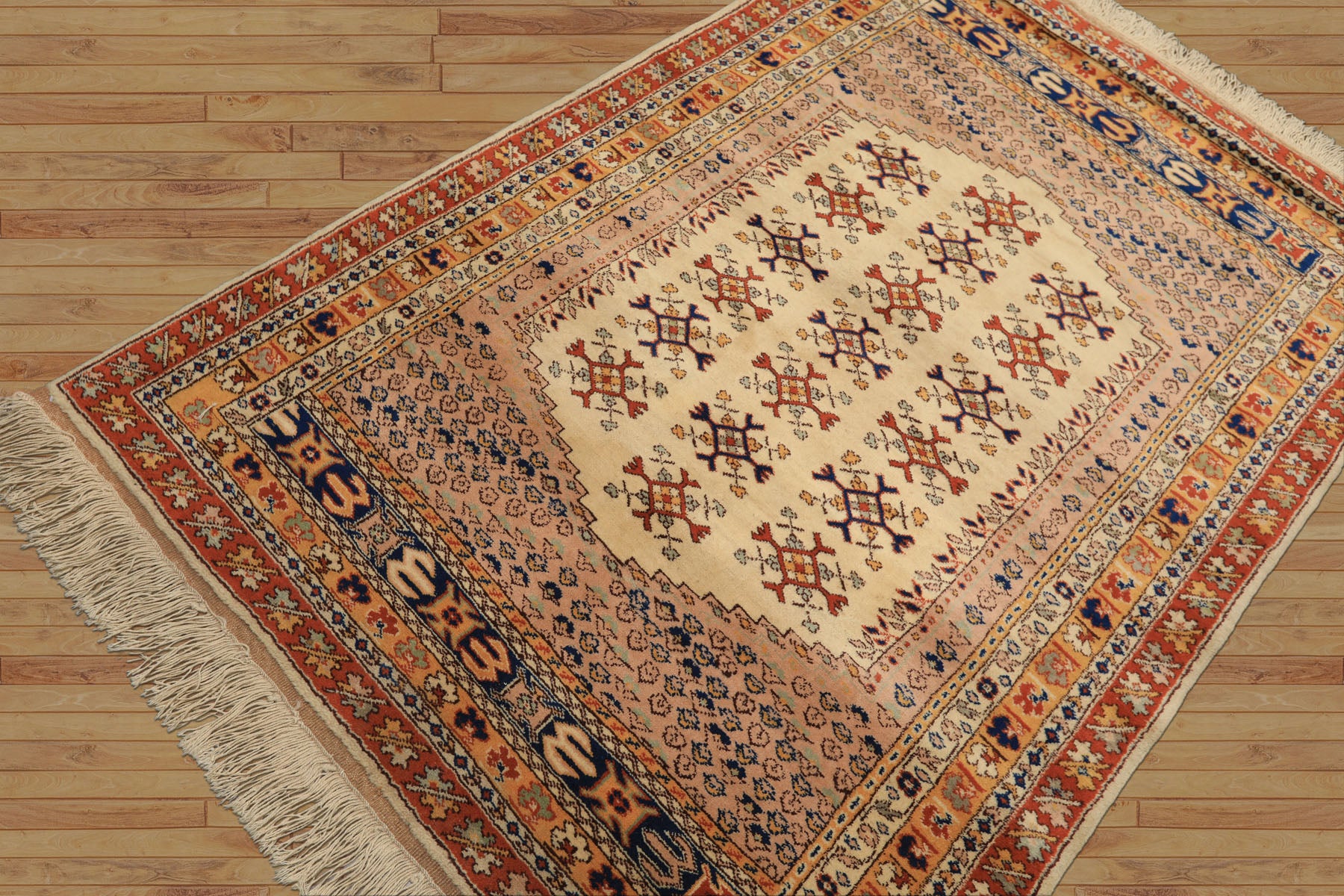4x6 Beige, Burnt Orange, Gold Color Hand Knotted Turkish Kula Wool Traditional Oriental Rug