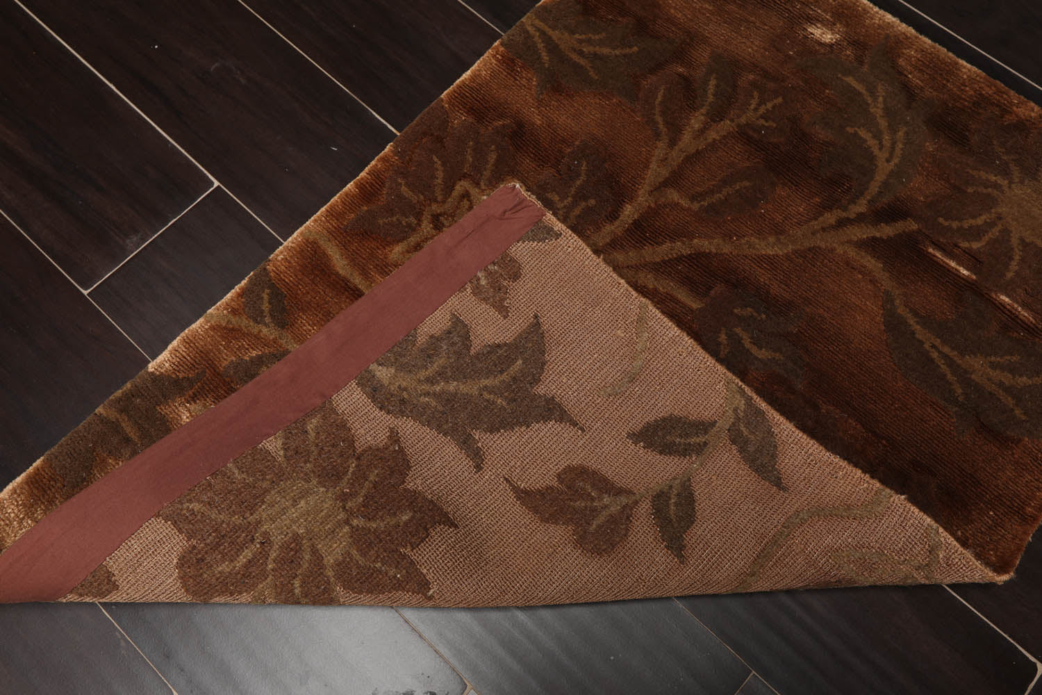 2x3 Brown, Green, Color Hand Knotted All-Over Wool & Silk Transitional Oriental Rug