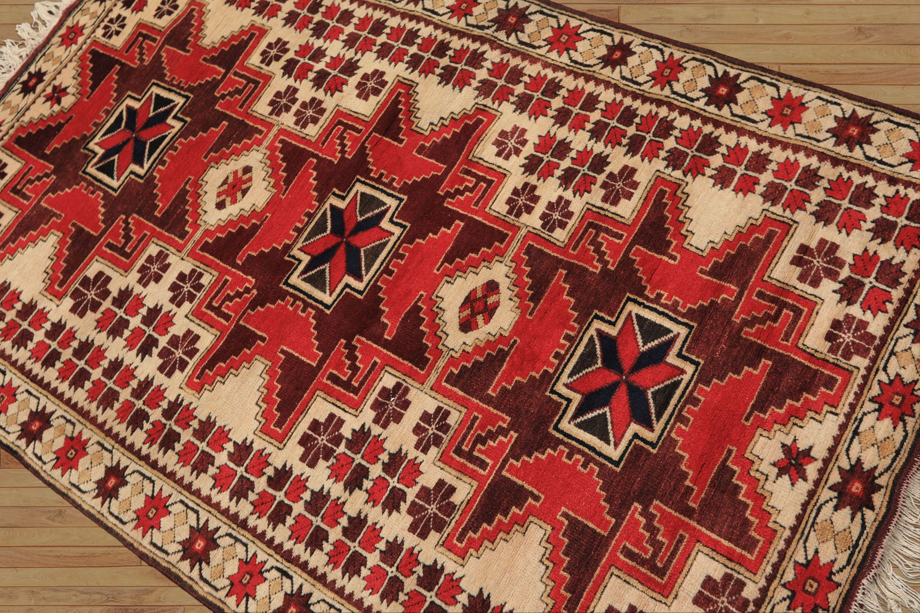 4x6 Ivory, Red, Maroon Color Hand Knotted Turkish Kula Wool Traditional Oriental Rug