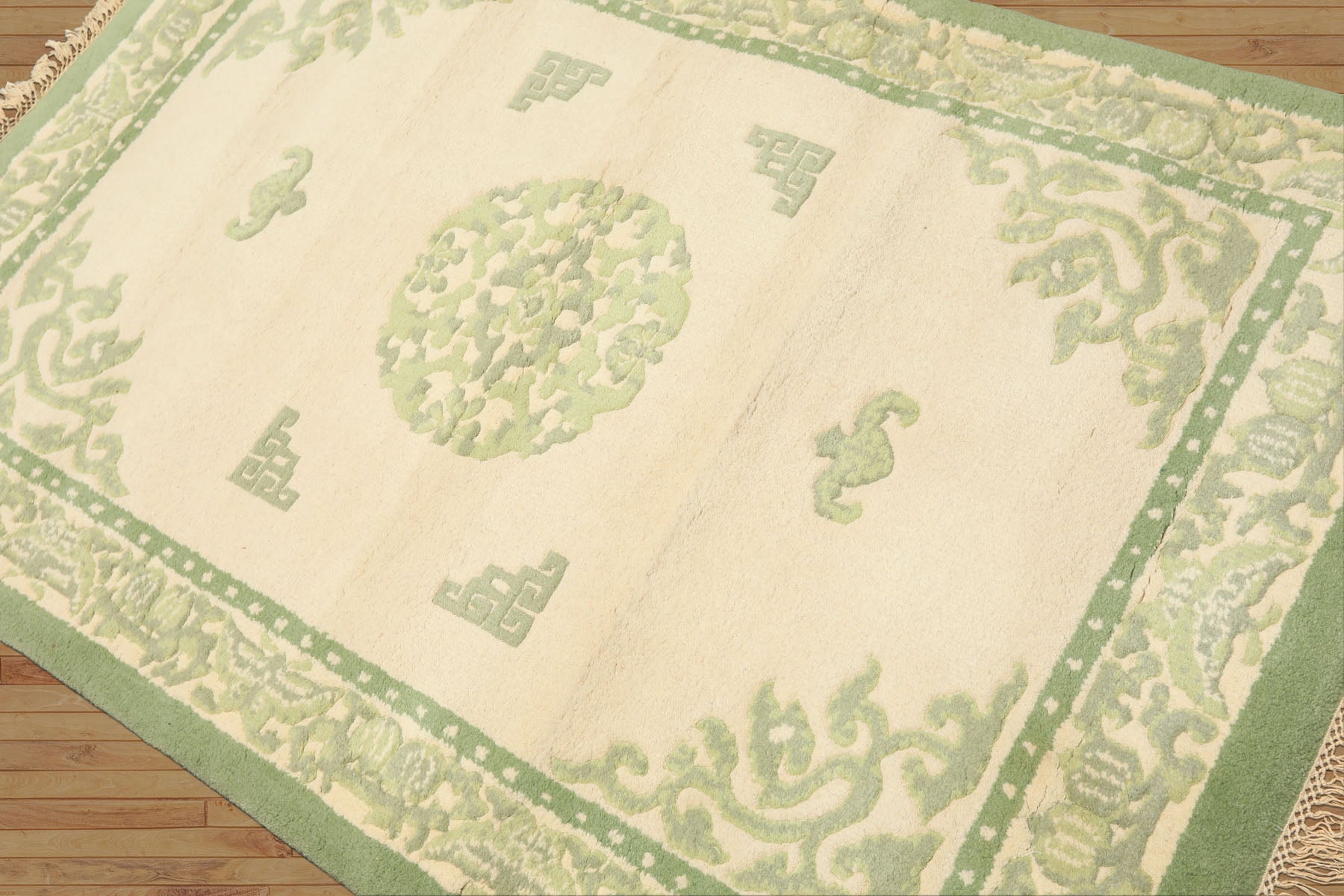 4x6 Ivory, Sage, Color Hand Knotted French Aubusson savonnerie Wool Traditional Oriental Rug