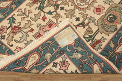 4x6 Ivory, Turquiose, Moss Color Hand Knotted Nourison Nourmak Soumak Wool Traditional Oriental Rug