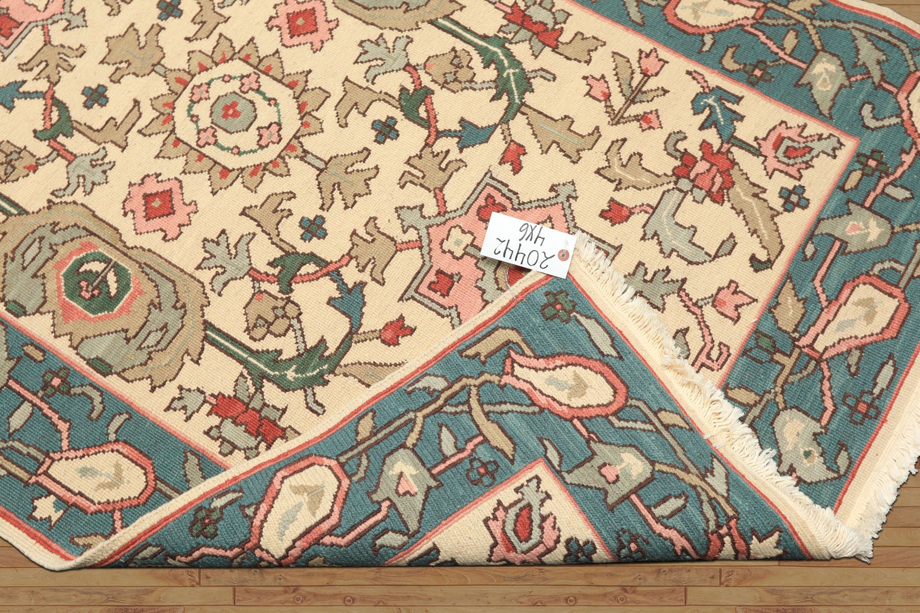 4x6 Ivory, Turquiose, Moss Color Hand Knotted Nourison Nourmak Soumak Wool Traditional Oriental Rug