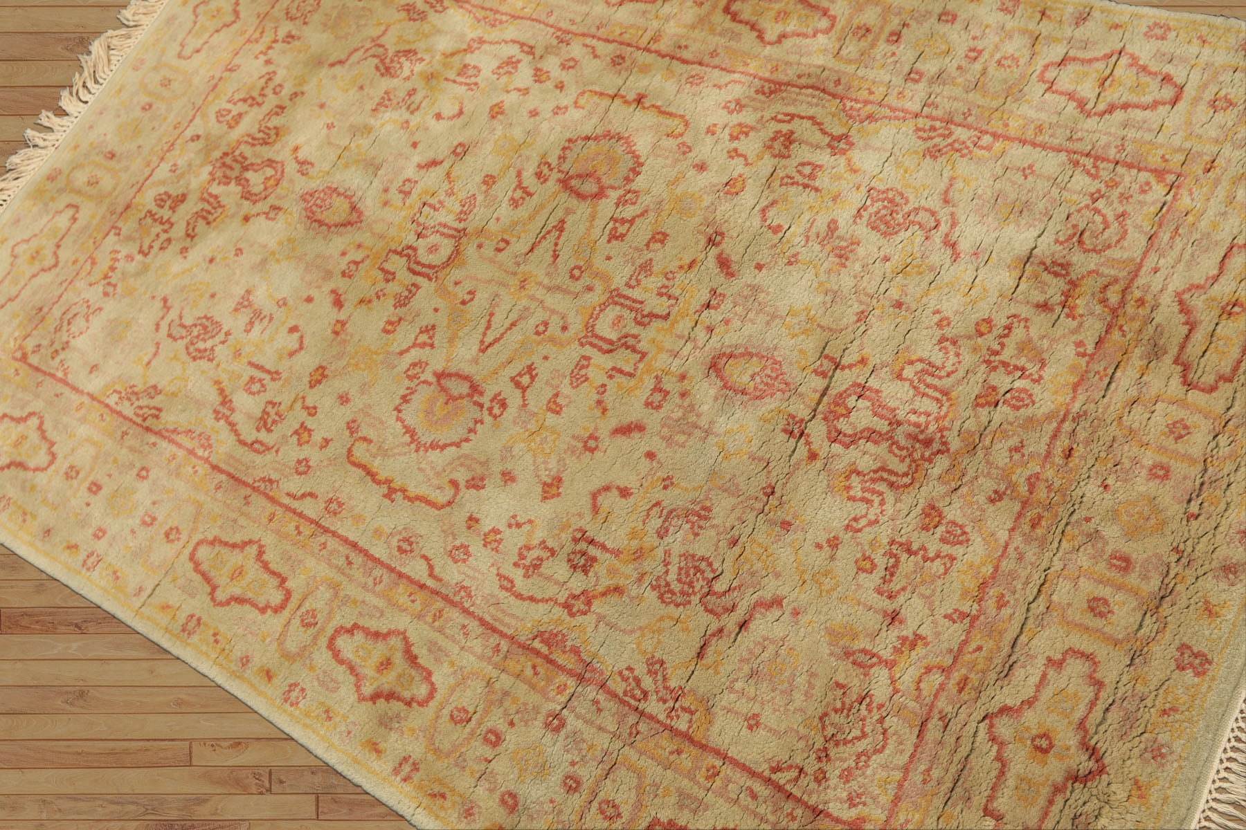 4x6 Mint, Gold, Rose Color Hand Knotted Indo Oushak Wool Traditional Oriental Rug