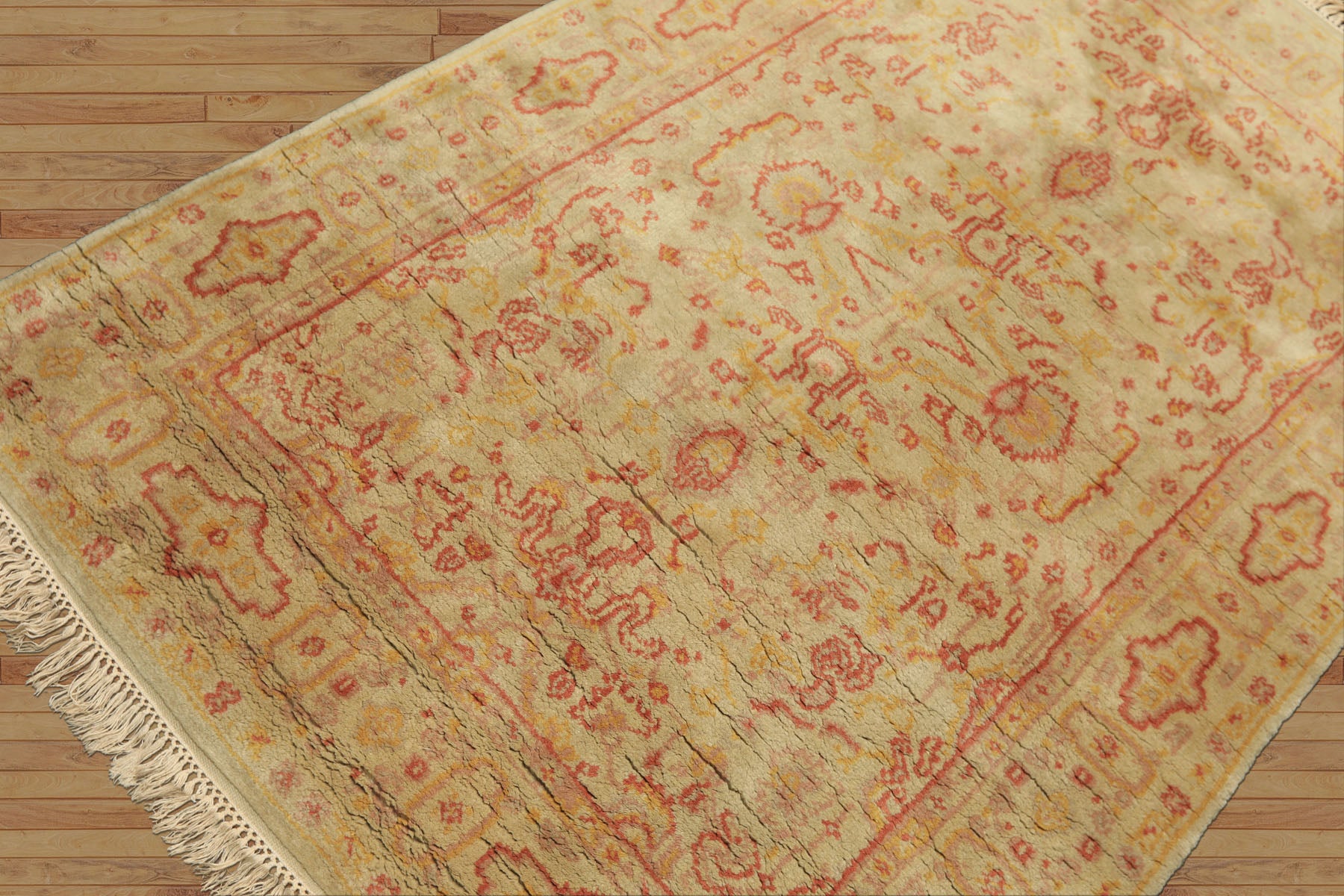 4x6 Mint, Gold, Rose Color Hand Knotted Indo Oushak Wool Traditional Oriental Rug