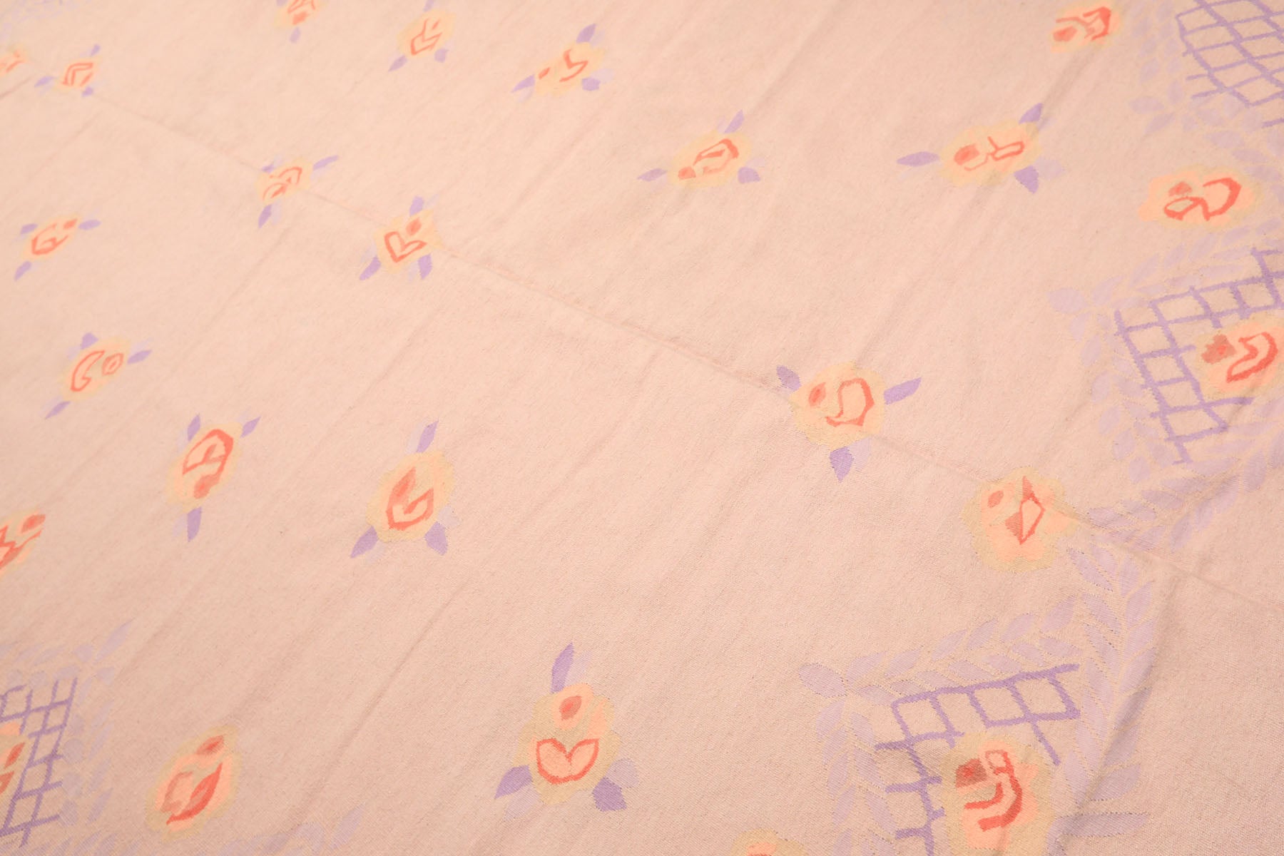 9x12 Baby Pink, Lavender, Blush Color Hand Woven Dhurry Kilim Wool Transitional Oriental Rug