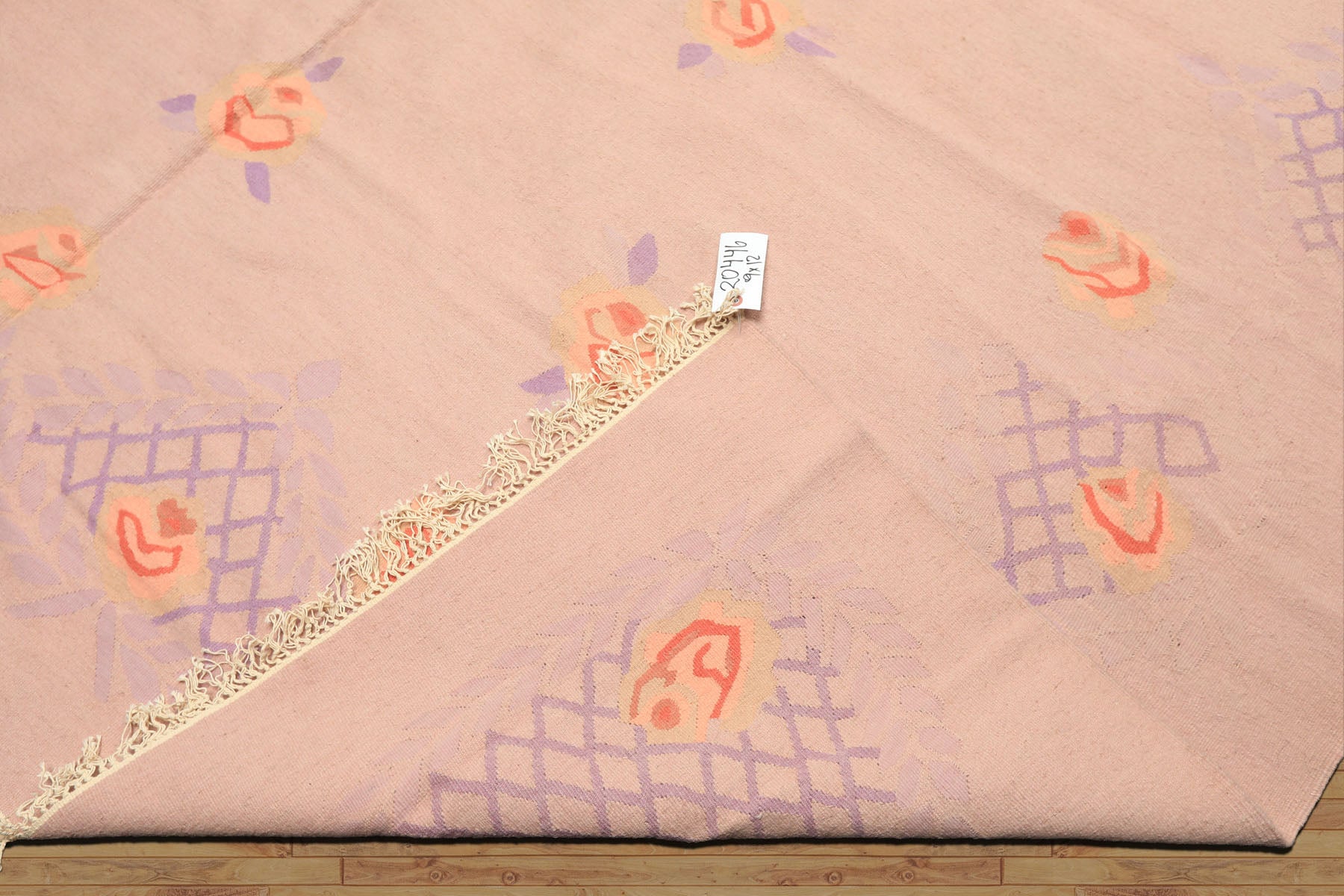 9x12 Baby Pink, Lavender, Blush Color Hand Woven Dhurry Kilim Wool Transitional Oriental Rug
