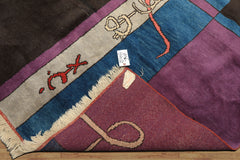 5x7 Chocolate, Lavender, Blue Color Hand Knotted Oushak Wool Art Deco Oriental Rug