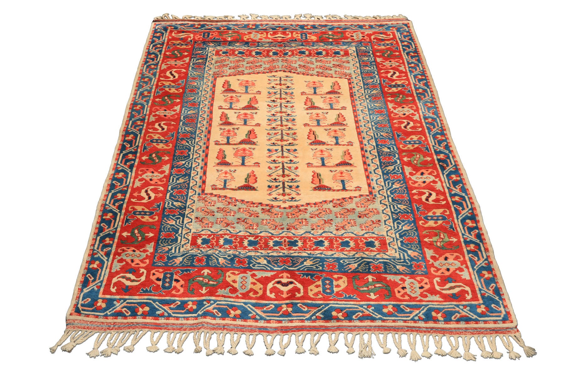 6x7 Ivory, Orange, Aqua Color Hand Knotted Turkish Kula Wool Traditional Oriental Rug