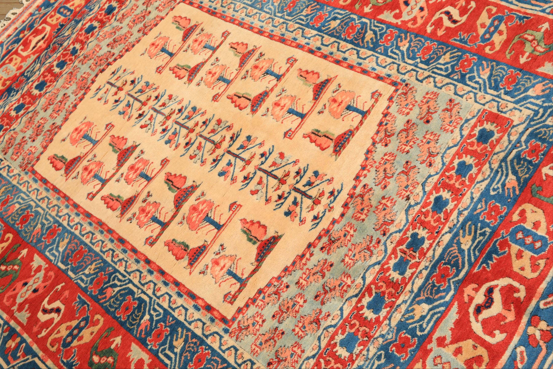 6x7 Ivory, Orange, Aqua Color Hand Knotted Turkish Kula Wool Traditional Oriental Rug