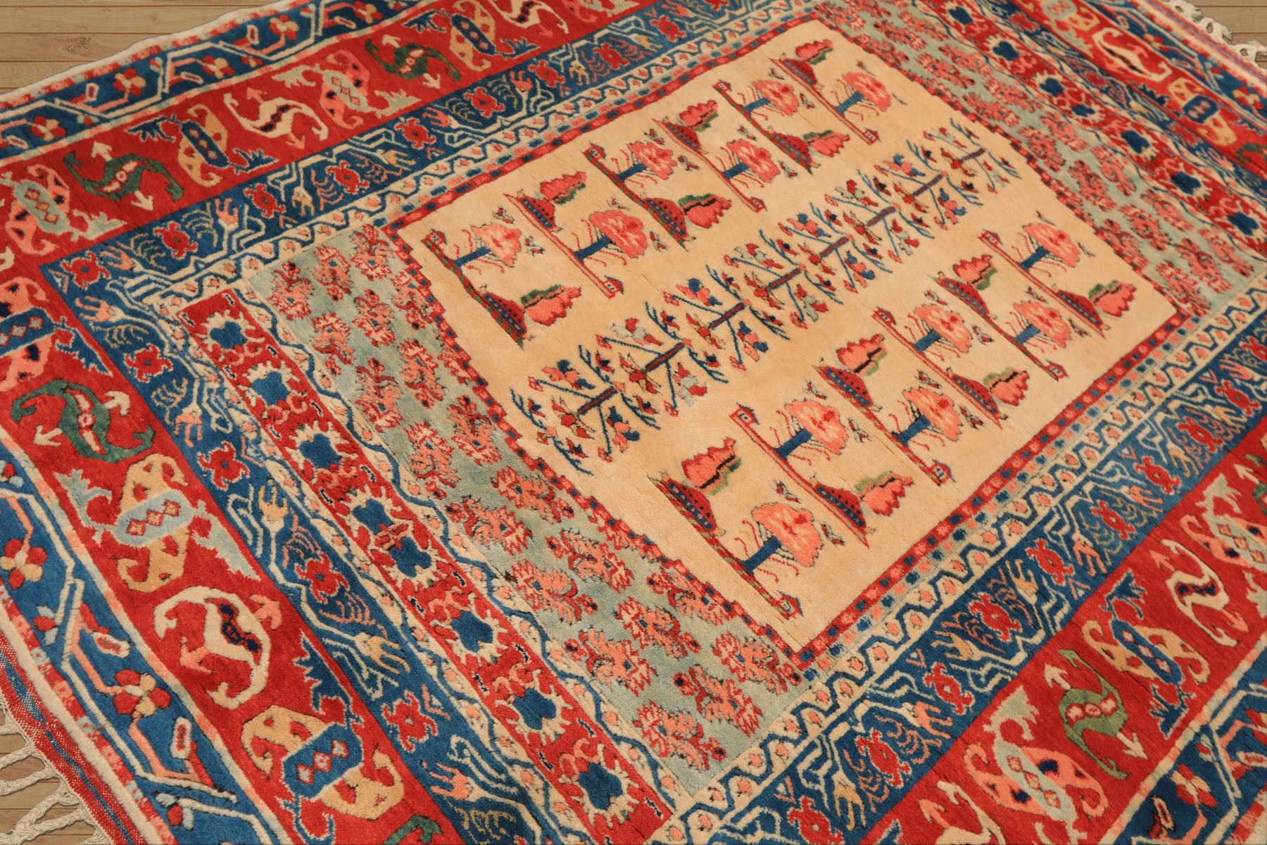 6x7 Ivory, Orange, Aqua Color Hand Knotted Turkish Kula Wool Traditional Oriental Rug