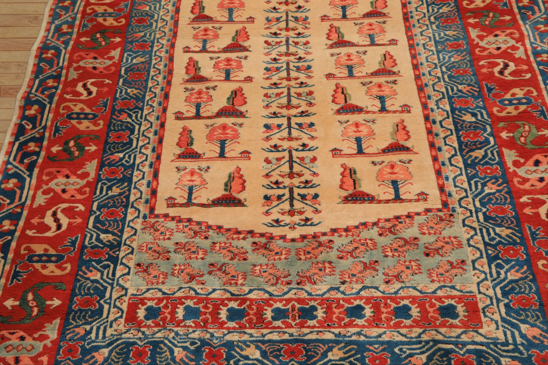 6x7 Ivory, Orange, Aqua Color Hand Knotted Turkish Kula Wool Traditional Oriental Rug