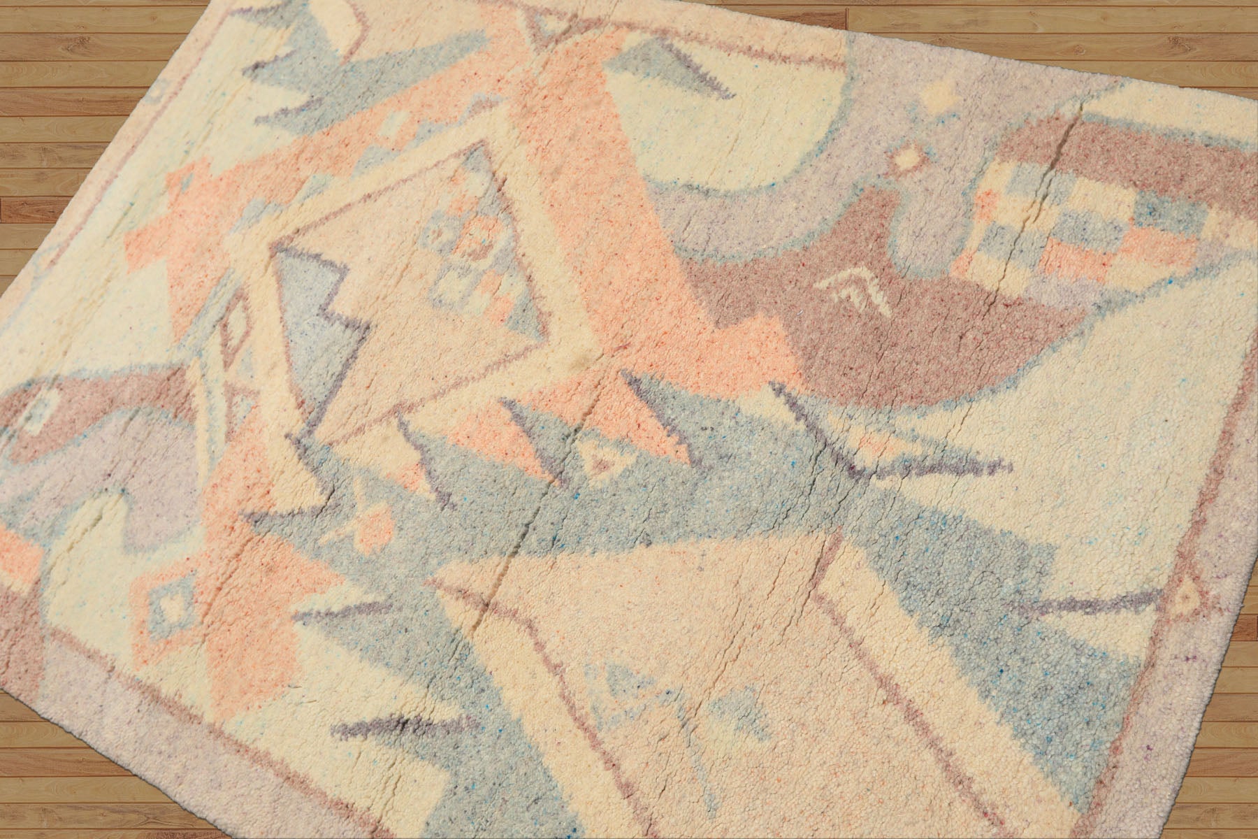 4x6 Ivory, Aqua, Lavender Color Hand Knotted Indo Tibetan Wool Art Deco Oriental Rug