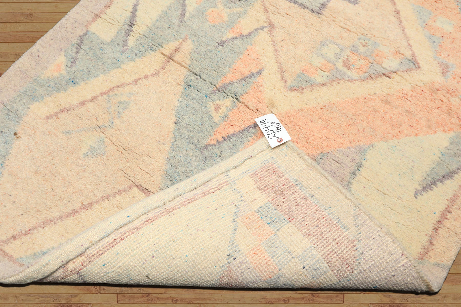 4x6 Ivory, Aqua, Lavender Color Hand Knotted Indo Tibetan Wool Art Deco Oriental Rug