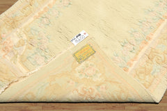 Runner Faded Mint, Aqua, Blush Color Hand Knotted French Aubusson savonnerie Wool Traditional Oriental Rug