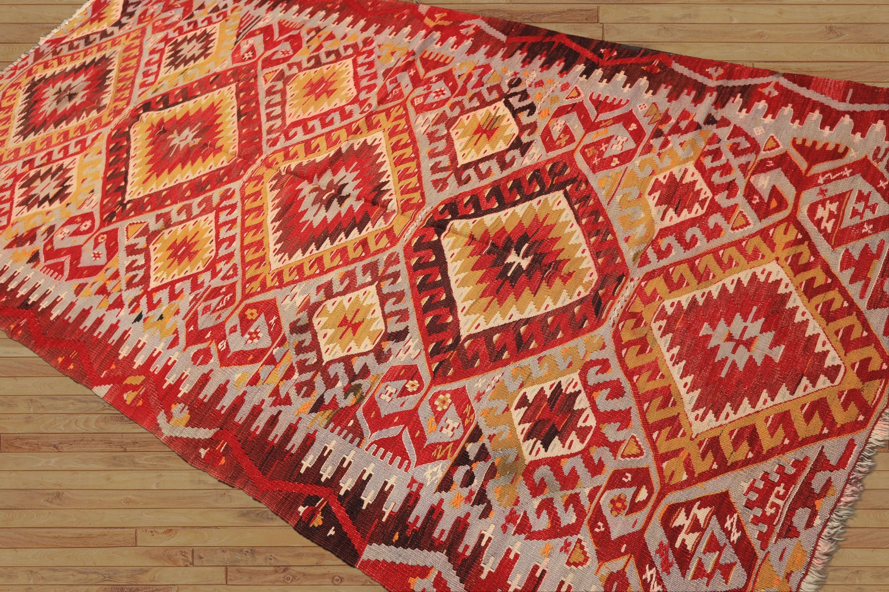 5x9 Gray, Rust, Red Color Hand Woven Turkish Kilim Wool Traditional Oriental Rug
