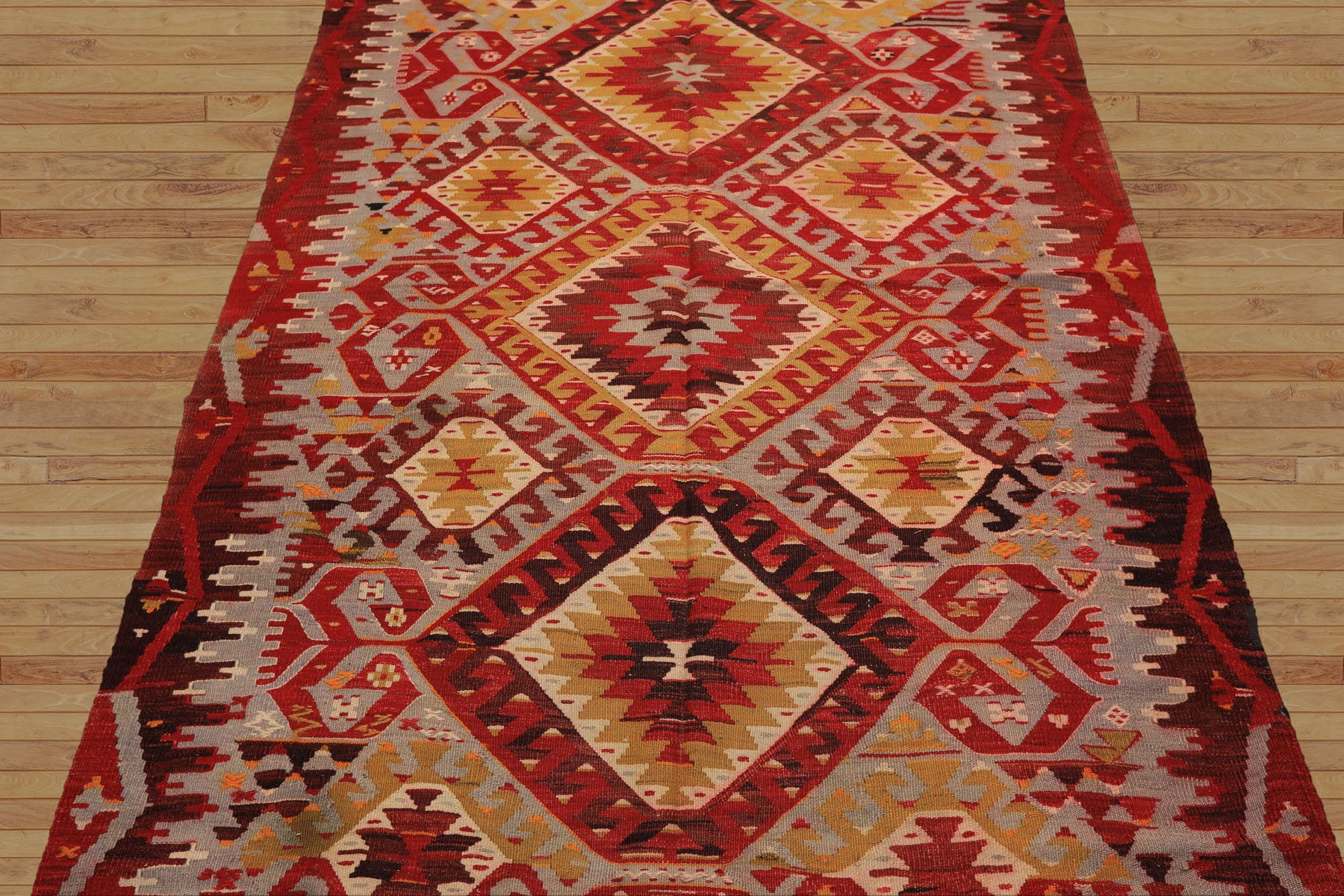 5x9 Gray, Rust, Red Color Hand Woven Turkish Kilim Wool Traditional Oriental Rug
