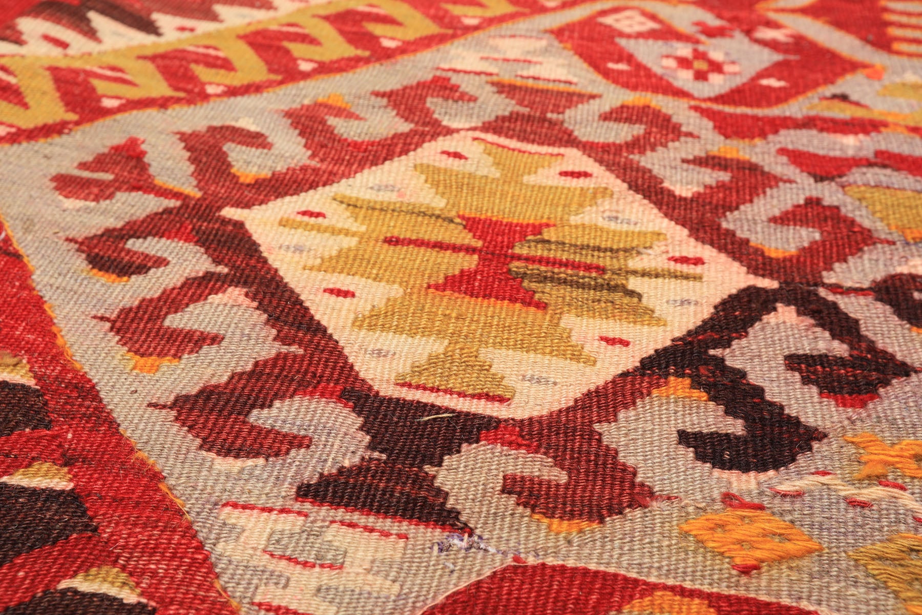 5x9 Gray, Rust, Red Color Hand Woven Turkish Kilim Wool Traditional Oriental Rug