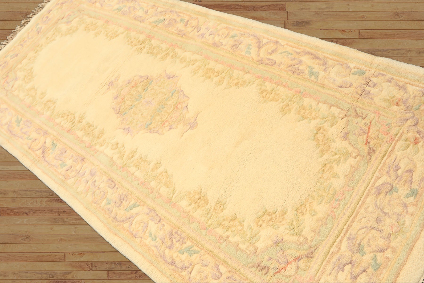Runner Ivory, Mint, Lavender Color Hand Knotted French Aubusson savonnerie Wool Traditional Oriental Rug