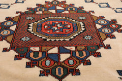 4x6 Ivory, Blue, Green Color Hand Knotted All-Over 100% Wool Kazak Oriental Rug