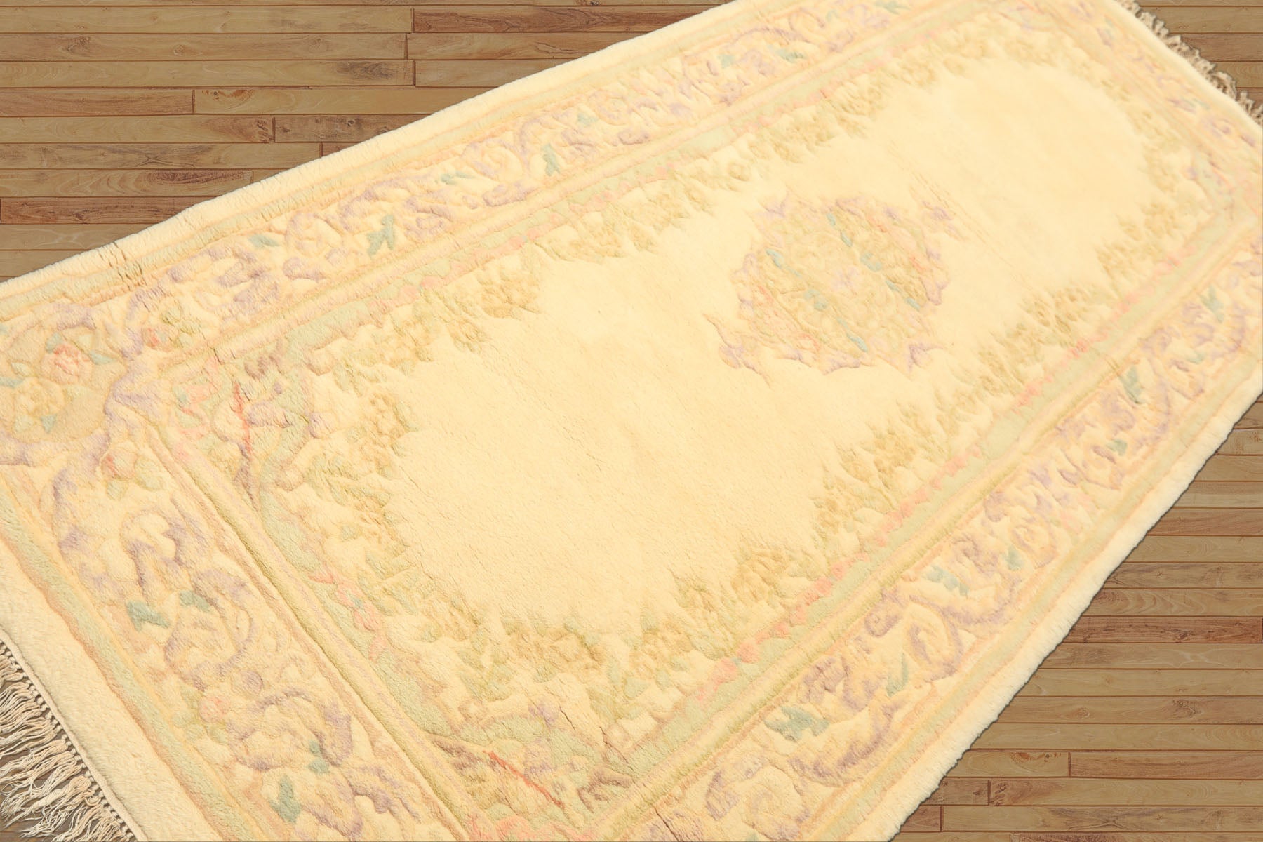Runner Ivory, Mint, Lavender Color Hand Knotted French Aubusson savonnerie Wool Traditional Oriental Rug