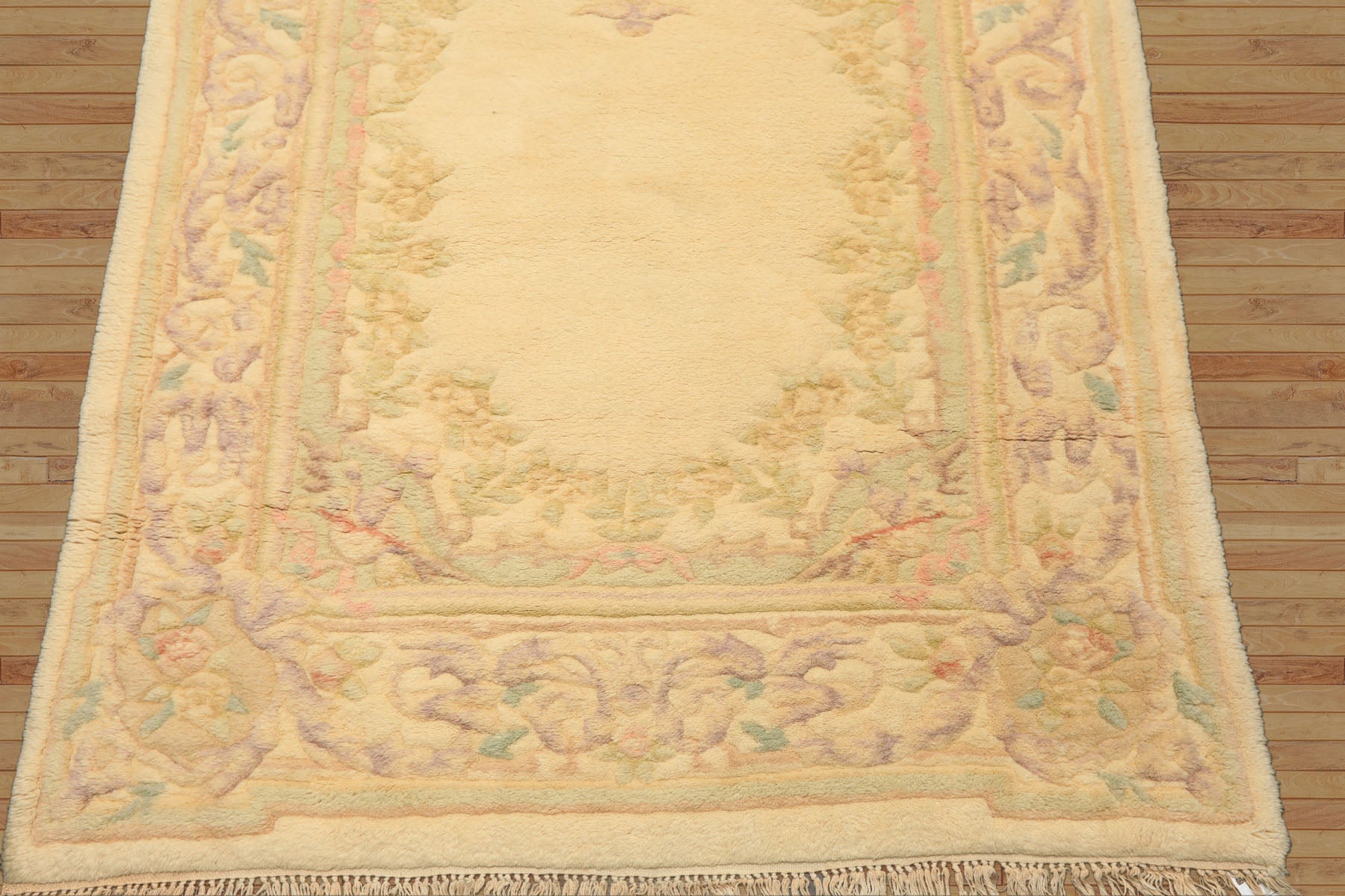 Runner Ivory, Mint, Lavender Color Hand Knotted French Aubusson savonnerie Wool Traditional Oriental Rug