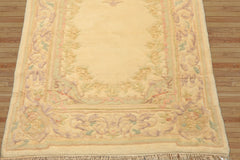 Runner Ivory, Mint, Lavender Color Hand Knotted French Aubusson savonnerie Wool Traditional Oriental Rug
