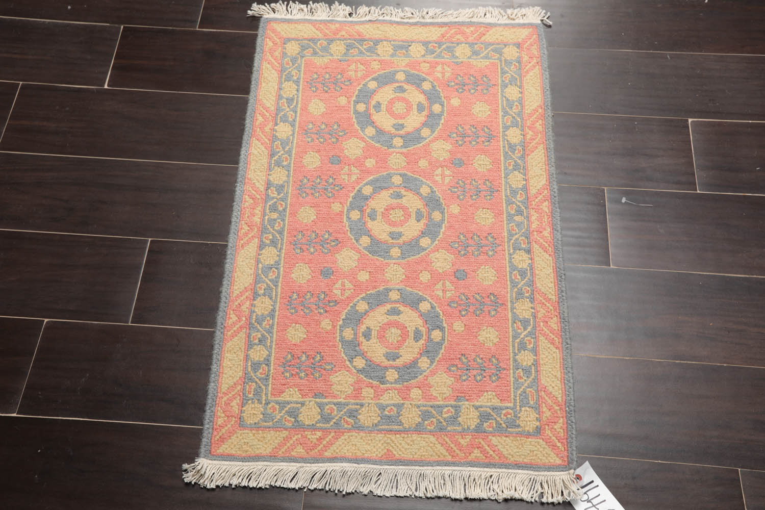 2x3 Rose, Blue, Gold Color Hand Knotted All-Over 100% Wool Transitional Oriental Rug