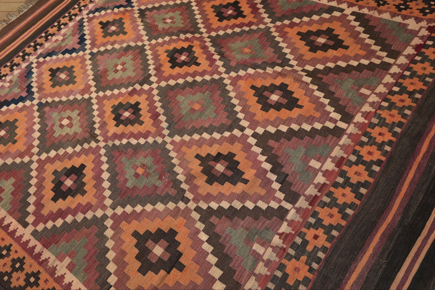 7x9 Aubergine, Gray, Peach Color Hand Woven Afghan Kilim Wool Southwestern Oriental Rug