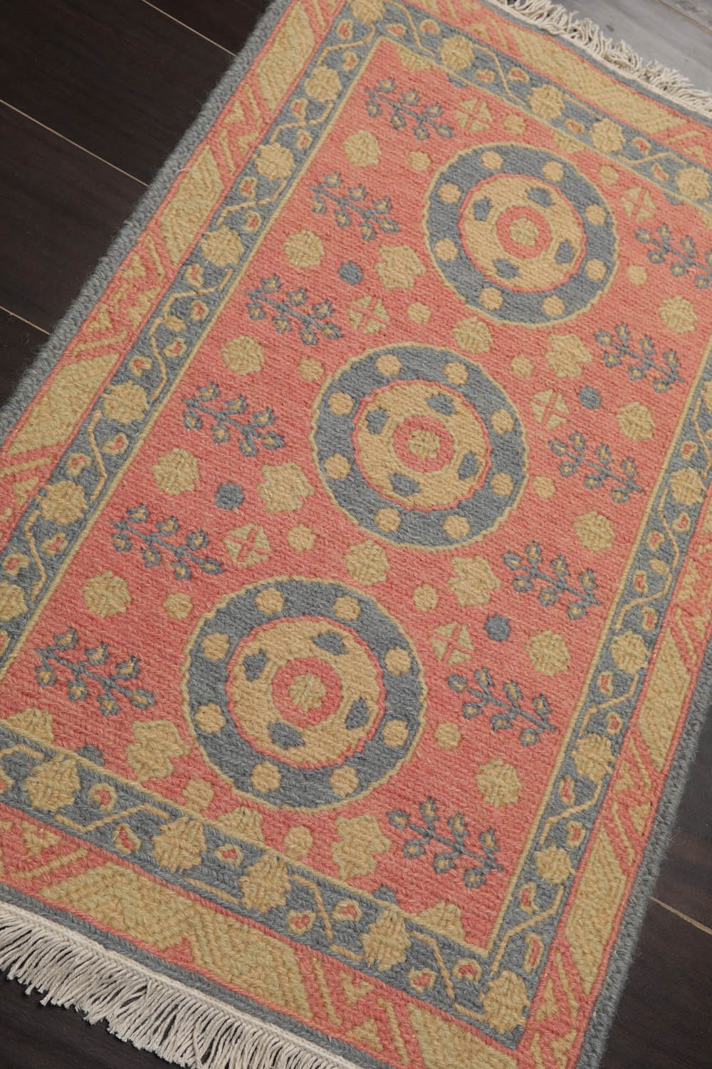 2x3 Rose, Blue, Gold Color Hand Knotted All-Over 100% Wool Transitional Oriental Rug