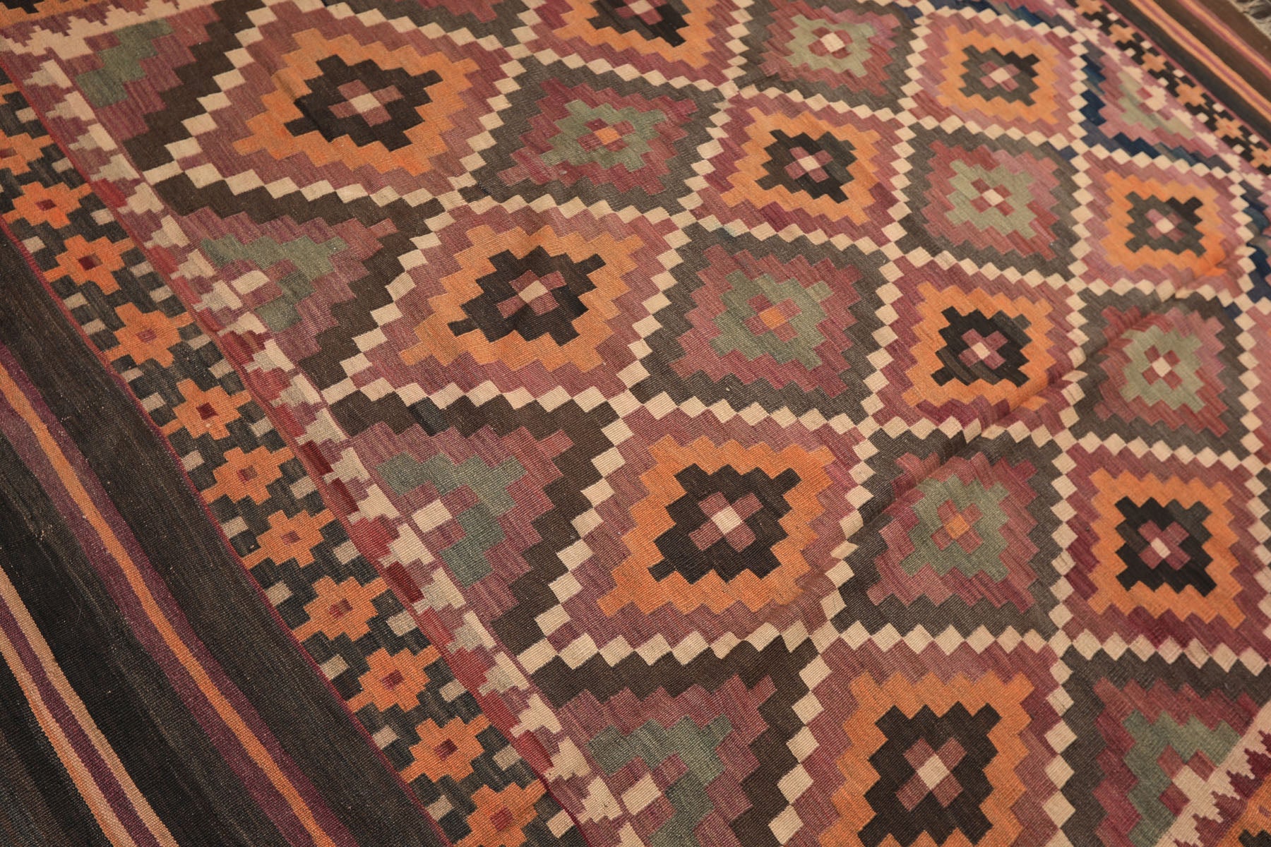 7x9 Aubergine, Gray, Peach Color Hand Woven Afghan Kilim Wool Southwestern Oriental Rug