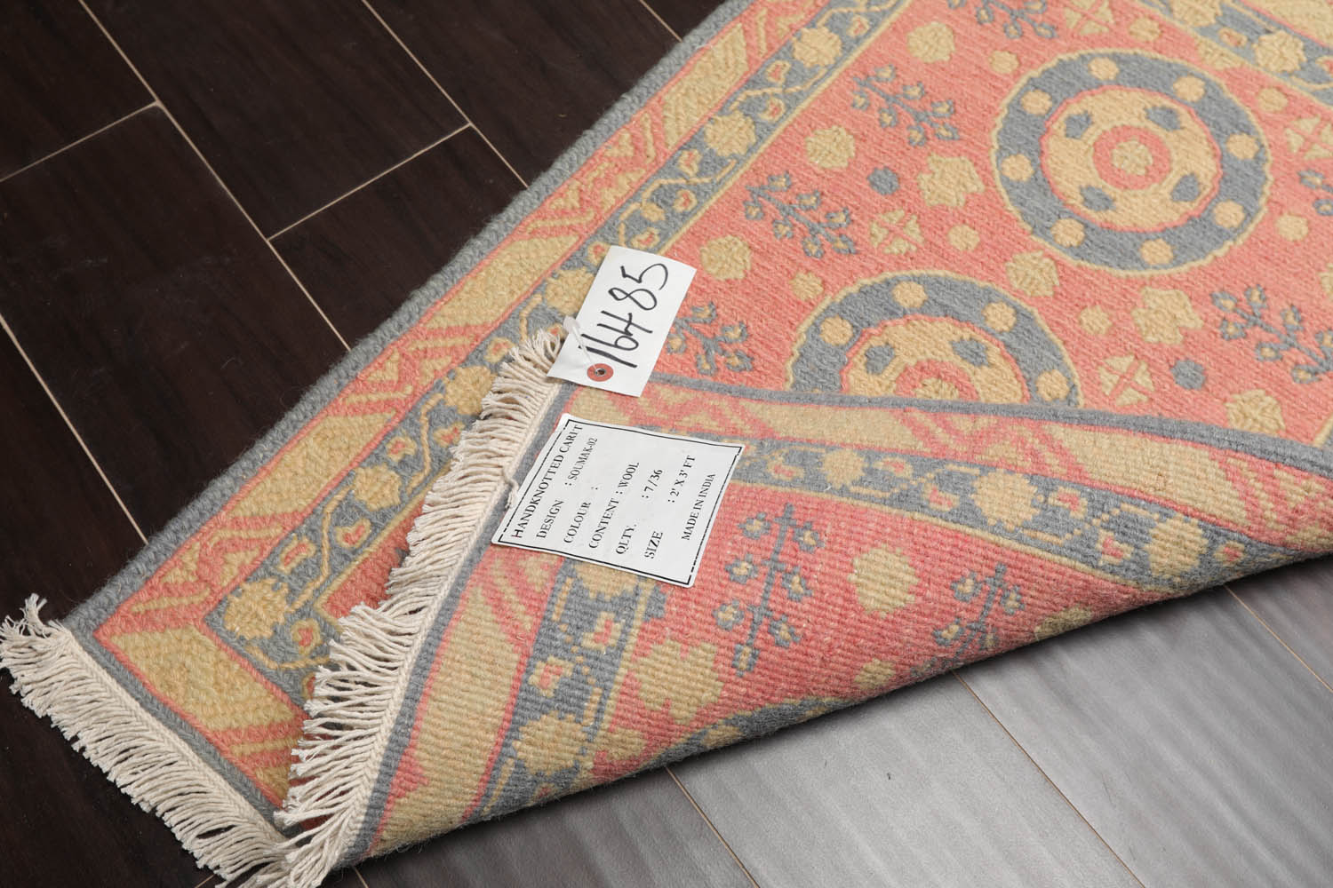 2x3 Rose, Blue, Gold Color Hand Knotted All-Over 100% Wool Transitional Oriental Rug