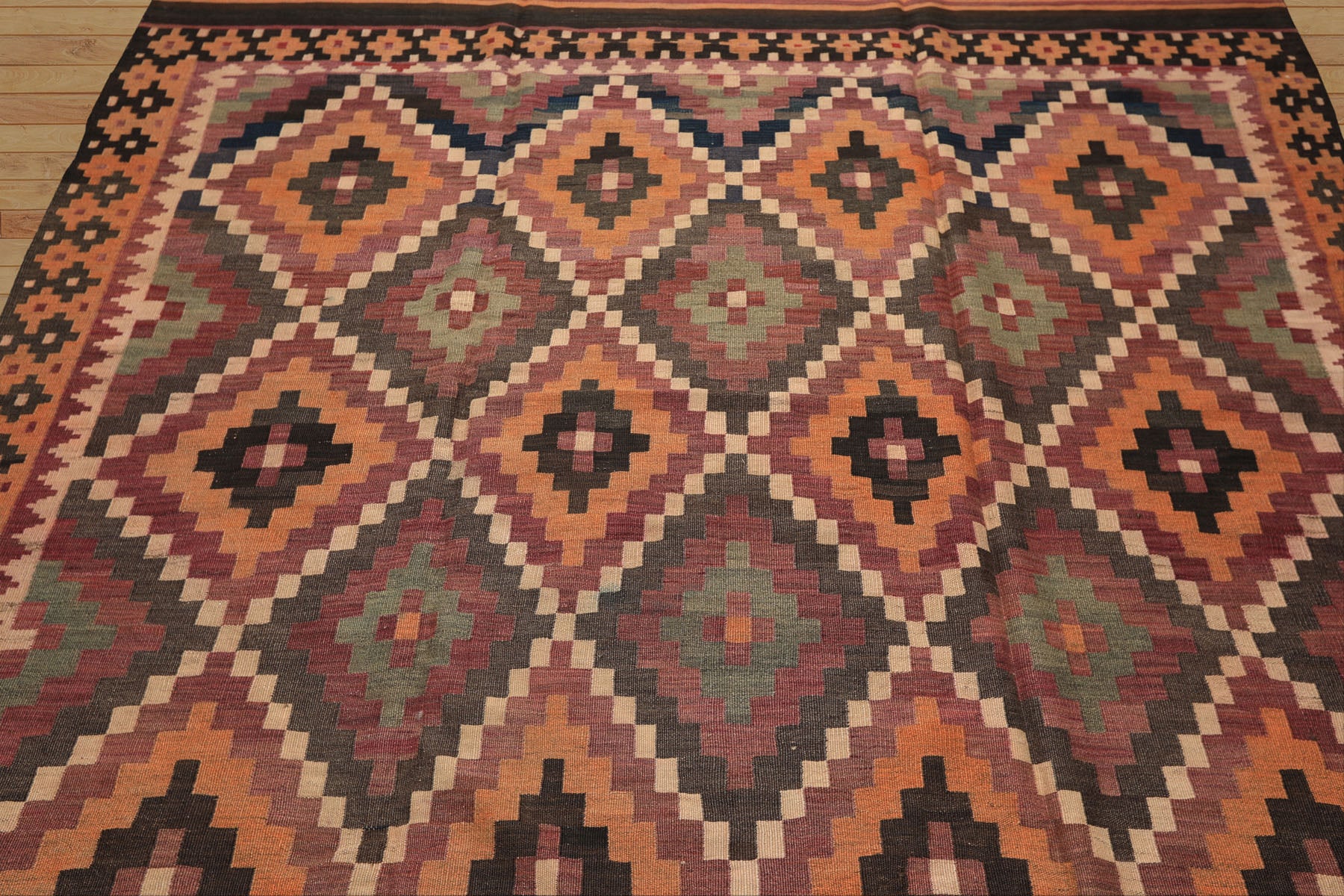 7x9 Aubergine, Gray, Peach Color Hand Woven Afghan Kilim Wool Southwestern Oriental Rug